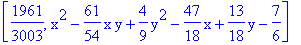 [1961/3003, x^2-61/54*x*y+4/9*y^2-47/18*x+13/18*y-7/6]